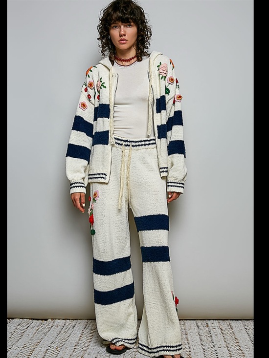 Pol Pants - P1 | Pol Chenille Sweater Pants & Zip Hoodie Set | Floral Crochet | Sizes S-L